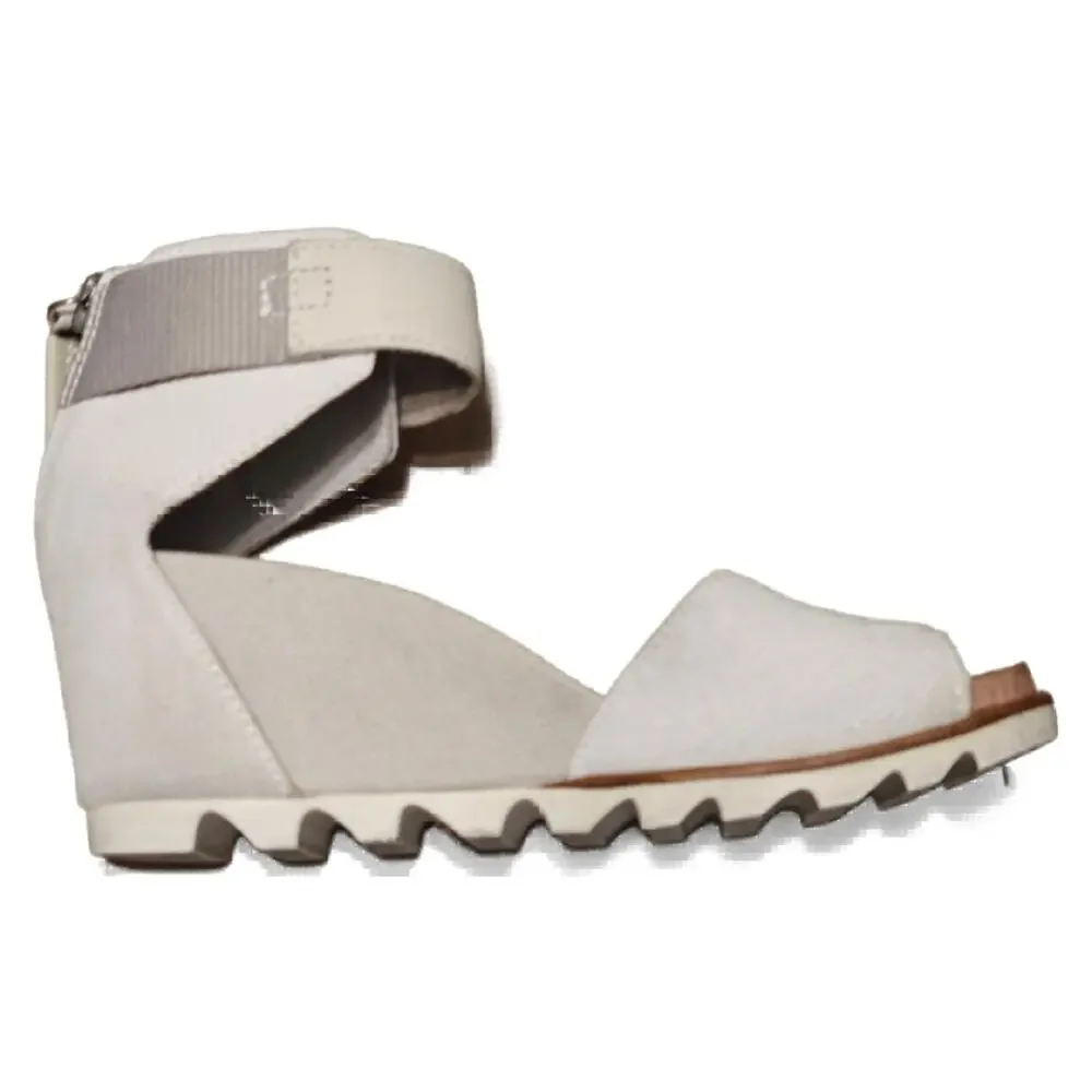 Cream Sorel Joanie Sandal Leather Wedge Heels Ankle Strap Open Toe Size 6.5